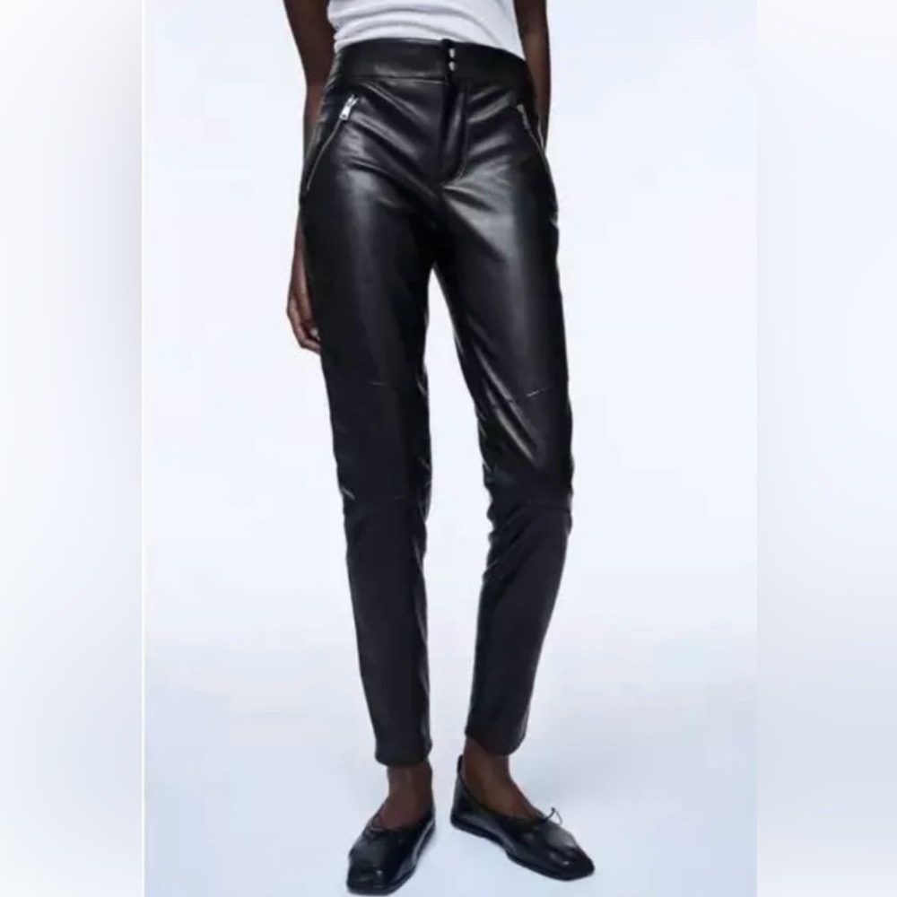Zara Faux Leather Zippered Black Pants. Size 2